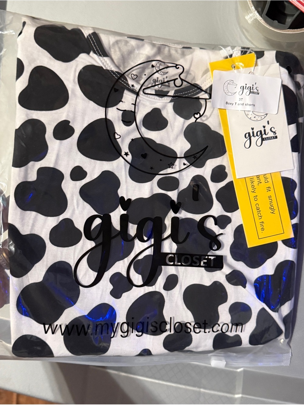 3T Bamboo Boxy T and black shorts, Kids Black & White Cow Print Set